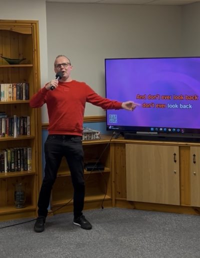 Michael leads us in song with a rendition of Katy Perry